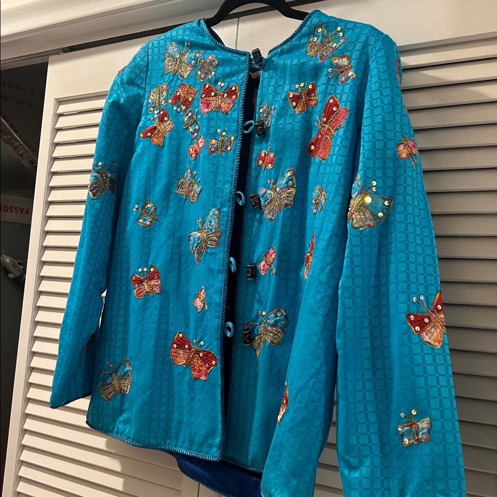 Vintage beautiful butterfly adorned with sequins jacket. Beautiful toggles